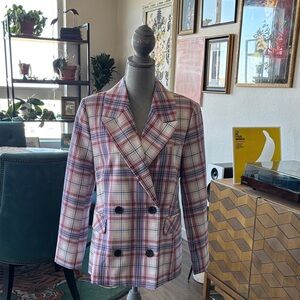Avec Les Filles Pink, brown, blue and White Plaid Blazer